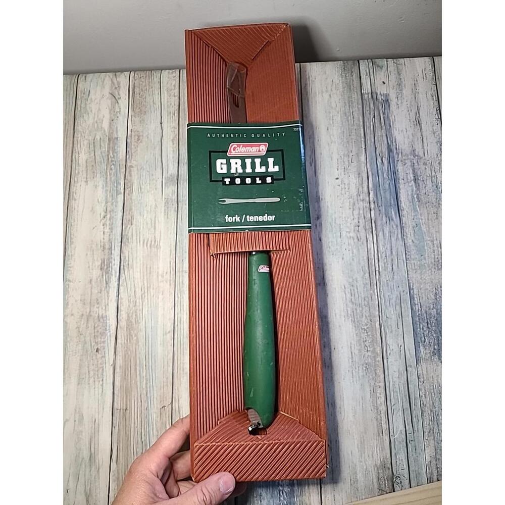 Coleman Meat Fork; BBQ Grill Tool; Green Handle - Stainless Steel